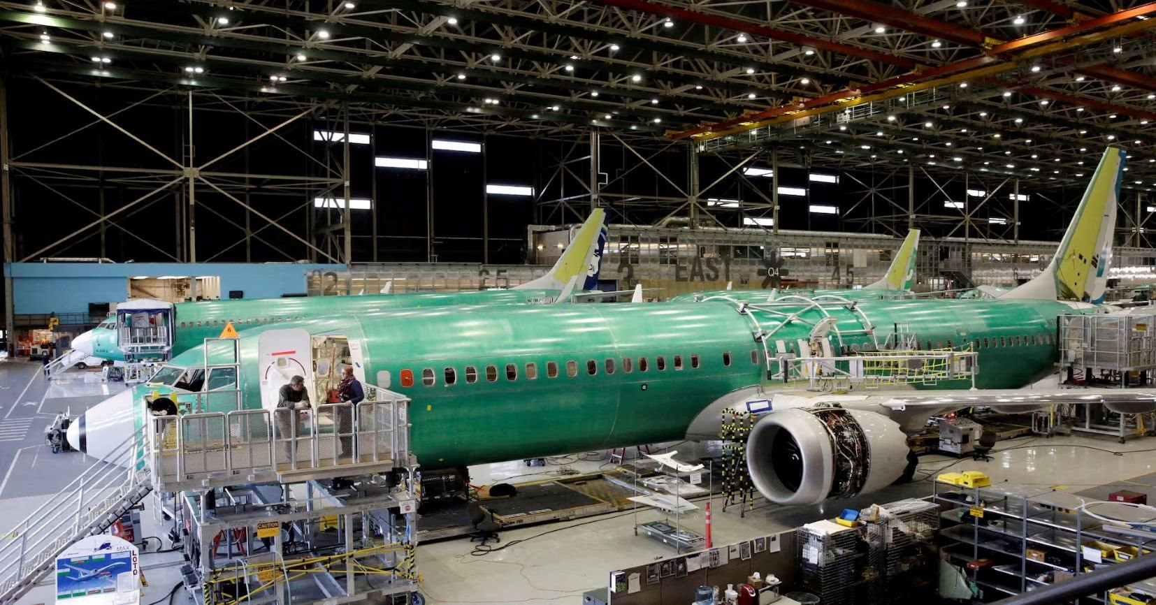 Trong xưởng chế tạo máy bay Boeing 737 Max-9 tại Renton, Washington. Ảnh: Reuters.