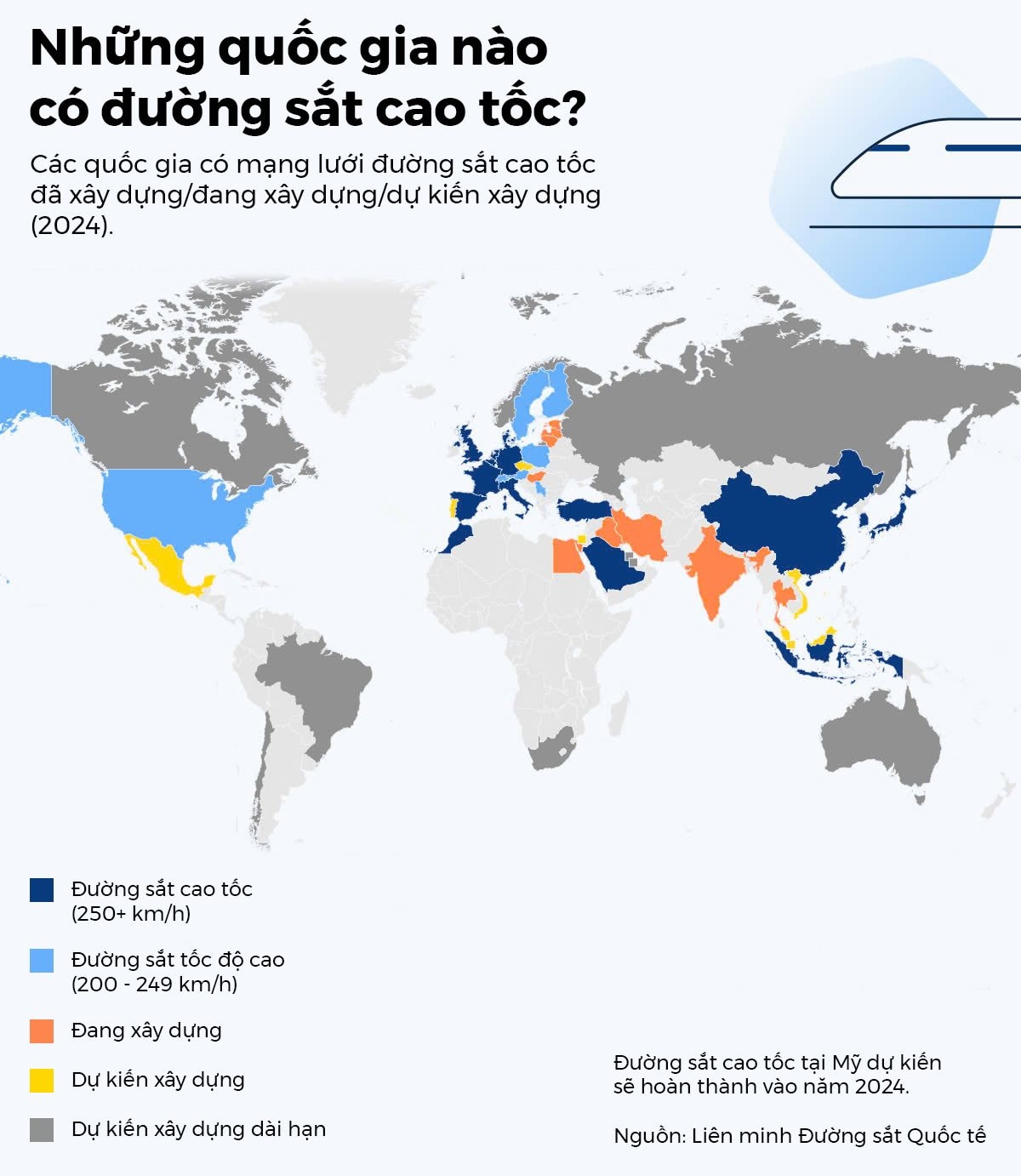 Những quốc gia sở hữu đường sắt tốc độ cao trên thế giới. Đồ họa: Statista.