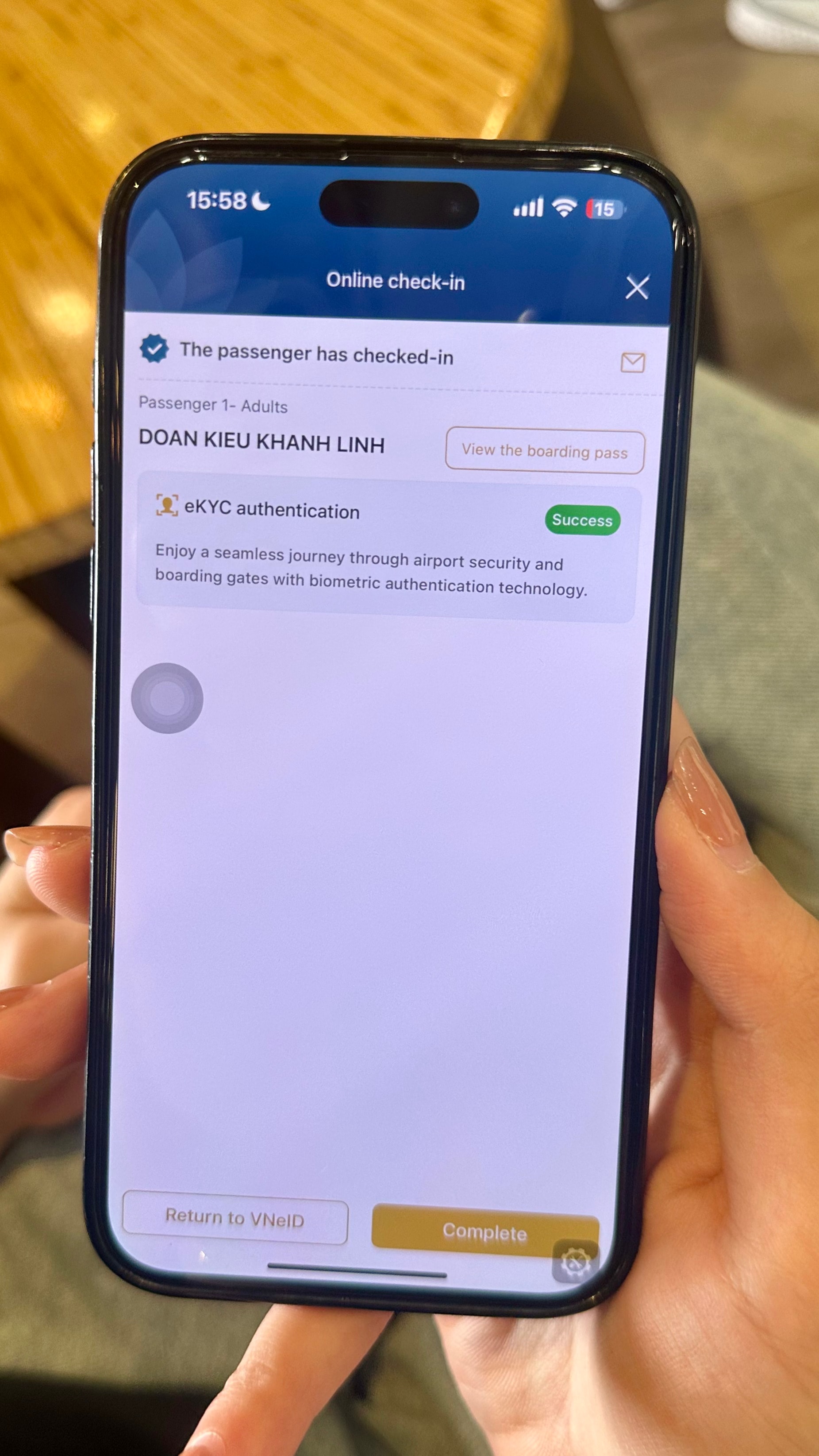 Hệ thống định danh sinh trắc học được hiển thị sau khi hành khách làm thủ tục check in online (2)