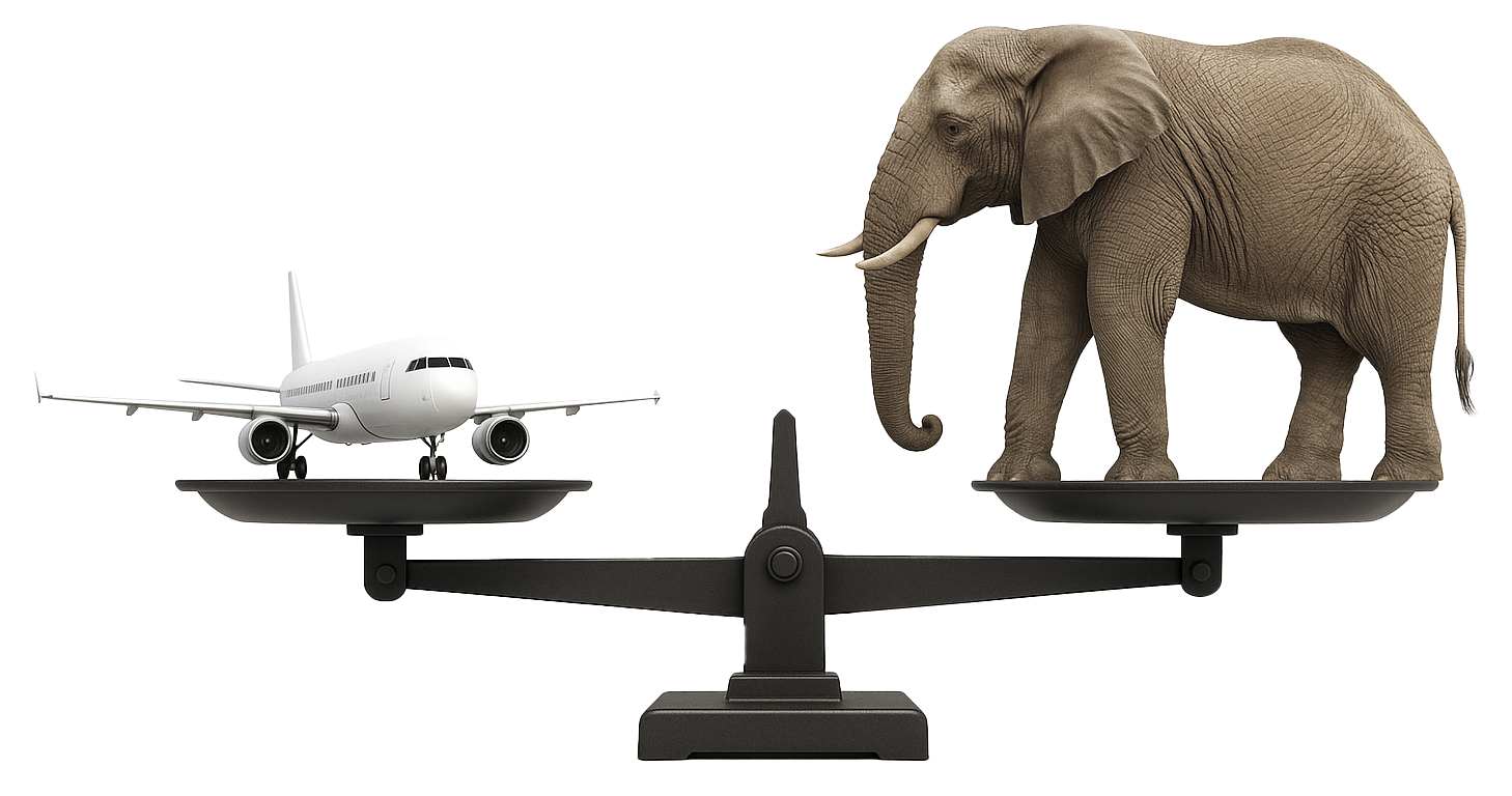 20250709_1039_Plane vs. Elephant_simple_compose_01jzpm75aaf11at4swzwhryy0z