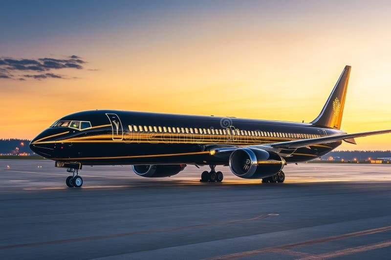 Luxurious Black and Gold Private Jet at Sunset, Epitome of Elite Travel ...
