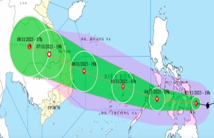 Dự báo vị trí và hướng di chuyển của bão Kalmaegi. Nguồn: Trung tâm Dự báo khí tượng thủy văn quốc gia