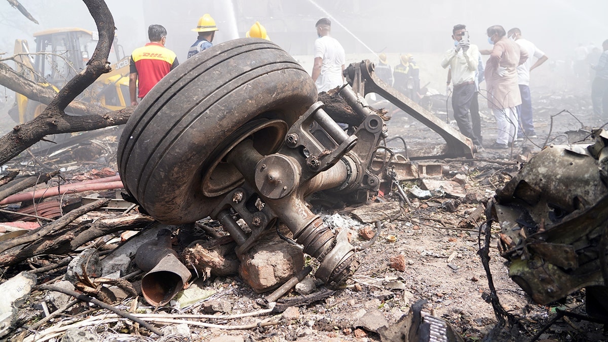 Landing gear at airplane crash site in India