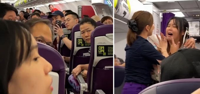 Cô gái khóc lóc gây náo loạn trên máy bay. Ảnh: Viral Press