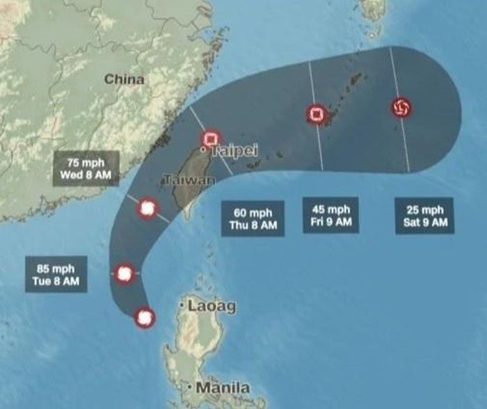  Dự báo đường đi của bão Fu-wong. Ảnh: CNN. 