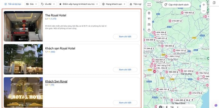 Nhiều khách sạn có tên Royal tại Hà Nội nhận đánh giá 1 sao. Ảnh: Chụp màn hình
