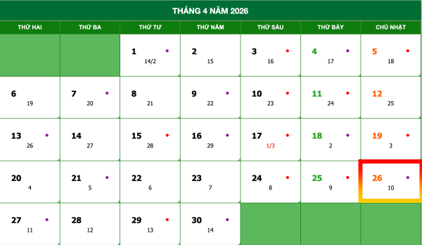 Giỗ tổ Hùng Vương 2026 rơi vào Chủ Nhật ngày 26 tháng 4