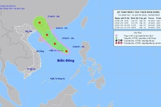 Bản tin thời tiết hàng không ngày 25/6: Áp thấp nhiệt đới trên Biển Đông