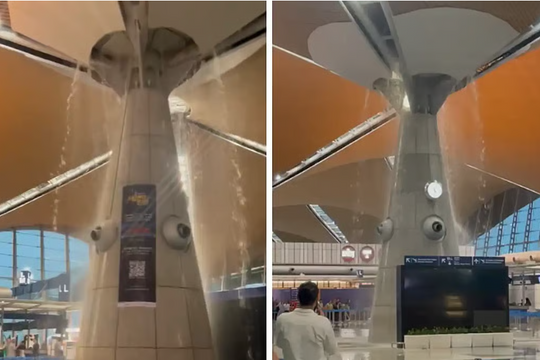 Mưa lớn làm dột trần, nước đổ như thác tại sân bay quốc tế Kuala Lumpur