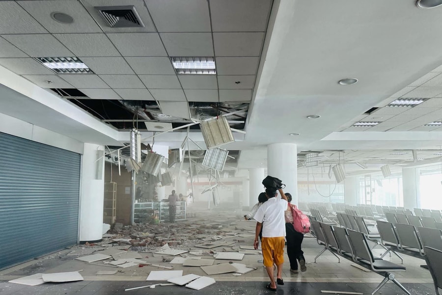 Cảnh tượng kinh hoàng tại sân bay quốc tế ở Myanmar sau trận động đất