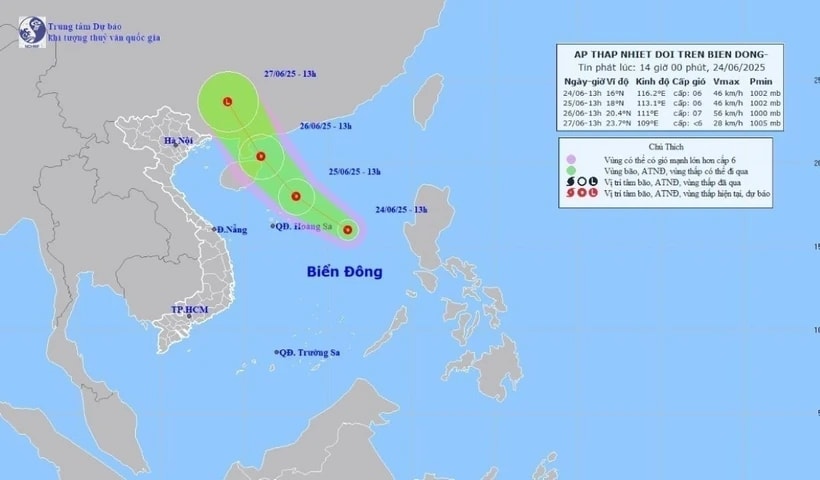 Bản tin thời tiết hàng không ngày 25/6: Áp thấp nhiệt đới trên Biển Đông