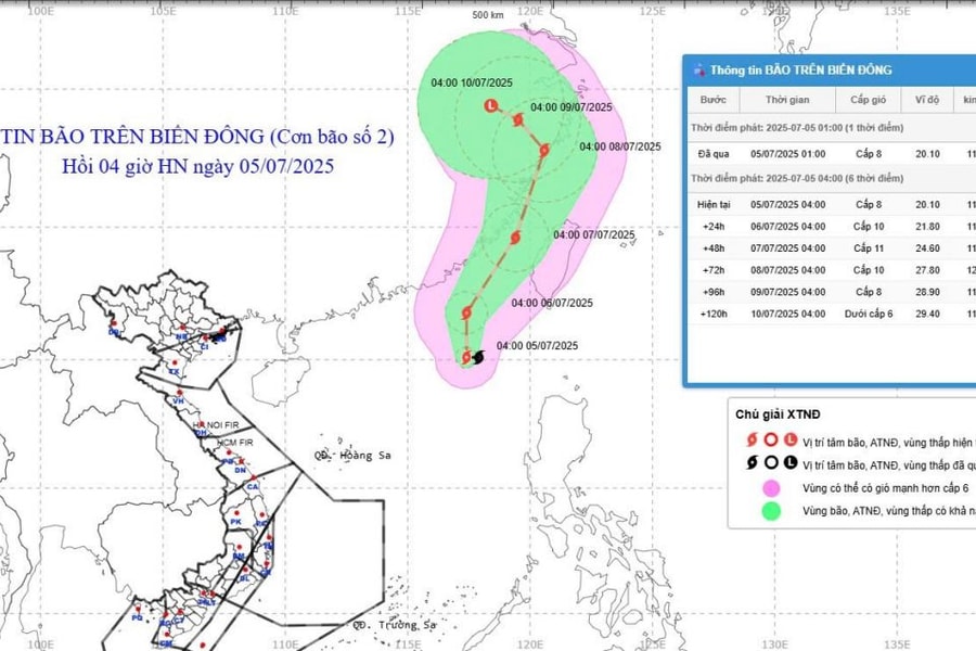 Dự báo thời tiết hàng không 5/7: Tin cơn bão số 2 trên Biển Đông