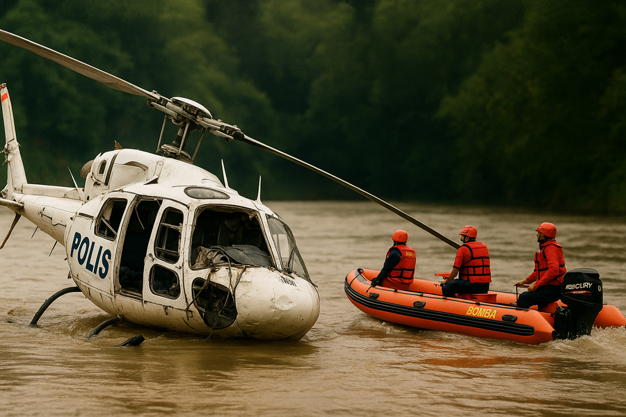 Rơi trực thăng ở Malaysia, 2 sỹ quan cảnh sát nguy kịch