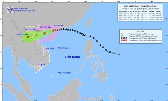 22h đêm nay, tâm bão có thể chạm vùng thông báo bay Hà Nội