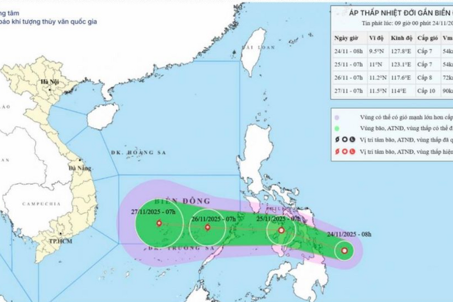 Xuất hiện áp thấp nhiệt đới mới có khả năng mạnh lên ở Biển Đông