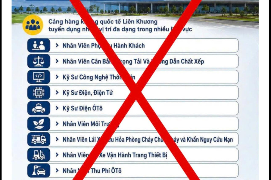 Cảng hàng không quốc tế Liên Khương cảnh báo thông tin tuyển dụng giả mạo