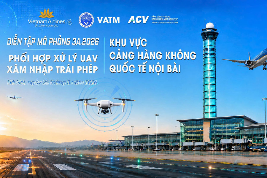 Diễn tập ứng phó tình huống drone xâm nhập vùng cấm bay tại Nội Bài
