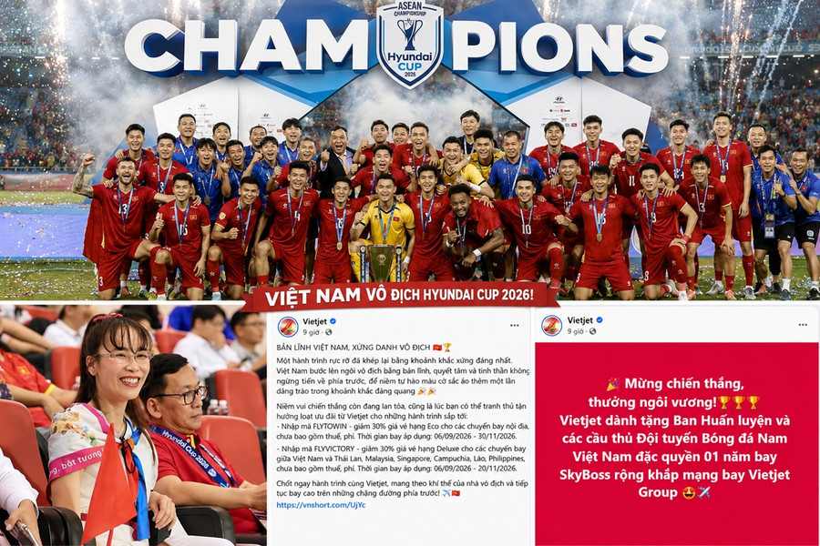Vietjet ‘thưởng lớn’ cho đội tuyển Việt Nam sau chức vô địch ASEAN Cup 2026