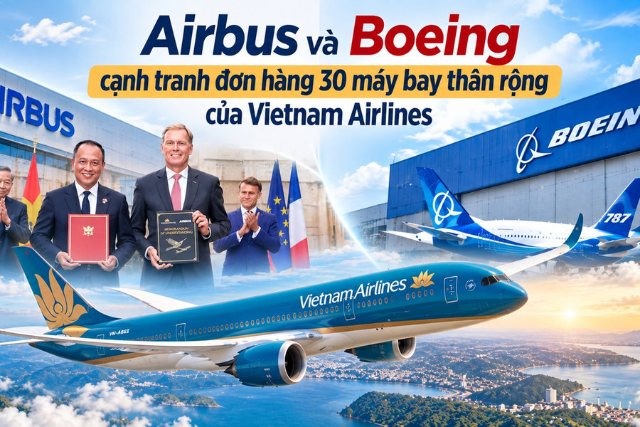 Airbus và Boeing cạnh tranh đơn hàng 30 máy bay thân rộng của Vietnam Airlines